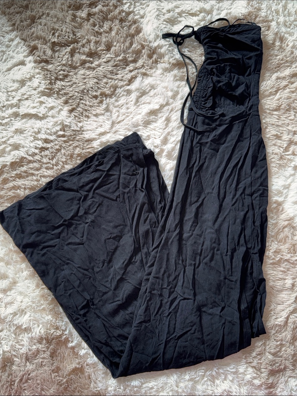 Black Strapless Ruched Front Jumpsuit